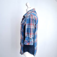 Load image into Gallery viewer, Ci Sono Plaid Shirt Size Large Check Denim Contrast Panels Cotton Fitted Women
