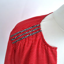 Load image into Gallery viewer, Hush Blouse Red Stars Print Chiffon Top Peasant Long Sleeves Floaty Ditsy 14