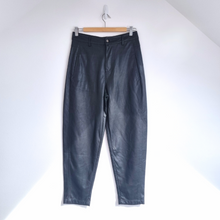 Load image into Gallery viewer, Zara Faux Leather Barrel Trousers Jeans Black XS Buttery High Rise Pockets Work