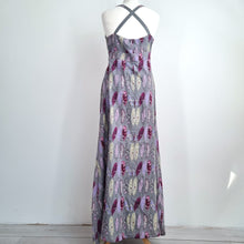 Load image into Gallery viewer, White Stuff Maxi Dress Feather Print Grey 100% Cotton Crisscross Back Lined 12