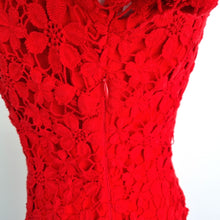 Load image into Gallery viewer, M&S Per Una Dress Red Floral Lace Pencil UK 10 Occasion Wedding Party Midi