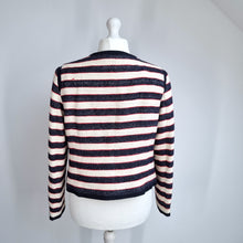 Load image into Gallery viewer, M&S Striped Blazer Jacket Cream Red Navy Nautical Preppy Woven Cotton Lined 16