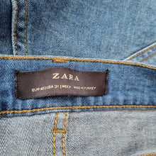Load image into Gallery viewer, Zara Biker Jeans Distressed Skinny Zips Mid Blue Slim Ripped High Rise 40 UK 12