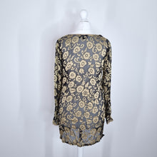 Load image into Gallery viewer, Monsoon Twilight Velvet Devore Top Blouse Floral Silk Blend Tunic Long Small