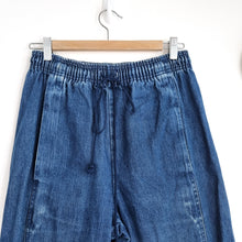 Load image into Gallery viewer, Vintage St Michael Jeans Joggers Mum Dark Blue High Rise 80s Elasticated Waist 8