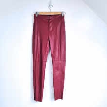 Load image into Gallery viewer, Zara Faux Leather Trousers Burgundy Dark Red Skinny Ankle Zip High Rise XS