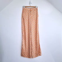 Load image into Gallery viewer, Zara Satin Trousers Wide Leg XS Palm Tree Print Pyjama Stripe Peach High Waist