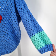 Load image into Gallery viewer, Handmade Crochet Jumper Blue Oversized Chunky Knit Granny Cherry Retro L to XXL