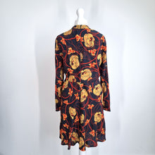 Load image into Gallery viewer, Zara Woman Mini Dress Small Retro Floral Print Navy Orange Long Sleeve High Neck