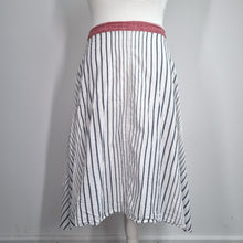 Load image into Gallery viewer, Principles Striped Midi Skirt UK 18 White Blue Cotton A Line Asymmetric Lined