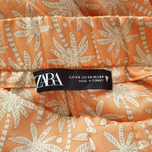 Load image into Gallery viewer, Zara Satin Trousers Wide Leg XS Palm Tree Print Pyjama Stripe Peach High Waist