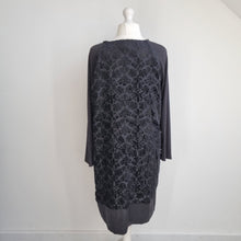 Load image into Gallery viewer, Nissa Velvet Devore Dress UK 18 Black Shift Beaded Neckline Party Occasion