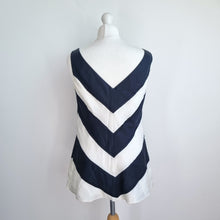 Load image into Gallery viewer, Cost Top Silk Cotton Blend Striped Black Off White Blouse Lined V Neck Party 14