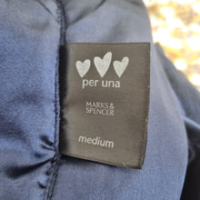Load image into Gallery viewer, M&S Per Una Gilet Navy Blue Faux Fur Trim Vest Medium Waistcoat Pockets Casual
