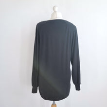 Load image into Gallery viewer, ME + EM Top T-shirt Tunic Black Long Sleeve Modal Basic Ruched Stretch Cuffed 12