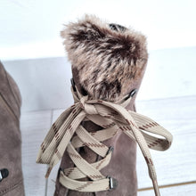 Load image into Gallery viewer, Clarks Brown Suede Boots UK 6.5 Wedge Ankle Faux Fur Lined Lace Up Taupe Winter