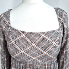 Load image into Gallery viewer, Dizzy Lizzy Smock Top Medium Tartan Check Babydoll Blouse Peasant Plaid Cotton