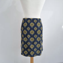 Load image into Gallery viewer, Nomads Corduroy Skirt Paisley Print A Line Pockets Blue Lined Cotton Boho 12