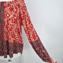 Load image into Gallery viewer, Lucky Brand Peasant Top Small Off Shoulder Blouse Floral Burgundy Boho Western