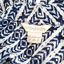 Load image into Gallery viewer, Monsoon Dress Belted Tunic Navy Ikat Print Work Casual Long Sleeves Viscose 10