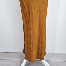 Load image into Gallery viewer, Warehouse Midi Dress Chain Straps Cutout 8 10 Tan Jacquard Party Halter Ruched