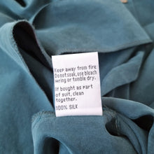 Load image into Gallery viewer, Vintage Monsoon Blouse 100% Silk Dark Green Embroidered Long Sleeves Boho Medium