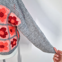 Load image into Gallery viewer, Handmade Crochet Jumper Granny Square Orange Neon Chunky Knit Floral One Size