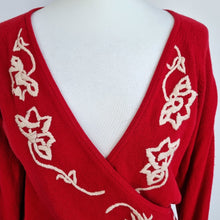 Load image into Gallery viewer, Vintage Laura Ashley Jumper Wrap Red Embroidered Floral Sweater Knit 90s Large