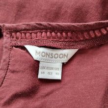 Load image into Gallery viewer, Monsoon Blouse Burgundy Broderie Anglaise Embroidered Top Boho Casual Cotton 14