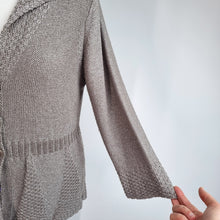 Load image into Gallery viewer, M&S Per Una Cardigan Medium Metallic Gold Made in Italy Peplum Buttons Knit