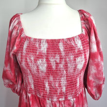 Load image into Gallery viewer, Next Beachwear Tie-Dye Dress 16 Smock Shirred Pink Cotton Puff Sleeve Sundress
