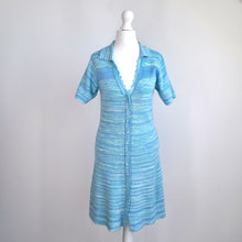 Load image into Gallery viewer, Oliver Bonas Shirt Dress Knitted Blue Scalloped Button Down A Line Casual 6 8