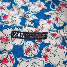 Load image into Gallery viewer, Zara Wrap Dress Mini Floral Print Poppy Blue Red Bows Lined Casual Cotton XS
