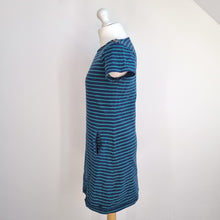Load image into Gallery viewer, Mantaray T-Shirt Dress Striped UK 12 Blue Green 100% Cotton Pockets Casual
