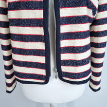 Load image into Gallery viewer, M&S Striped Blazer Jacket Cream Red Navy Nautical Preppy Woven Cotton Lined 16