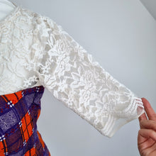 Load image into Gallery viewer, Handmade Tartan Co Ord Set Maxi Skirt Bustier Top Orange Purple UK 4 6 Lace