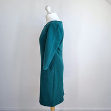 Load image into Gallery viewer, Boden Shift Dress Teal Green UK 10 Textured Smart Work Pockets Knee Length