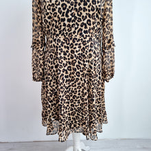 Load image into Gallery viewer, Dusk Dress Leopard Print NEW Size 18 Frill Chiffon Animal Lined Long Sleeves