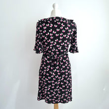 Load image into Gallery viewer, Kate Moss Topshop Tea Dress Skater Mini Winged Hearts Black Y2K Ditsy Viscose 10