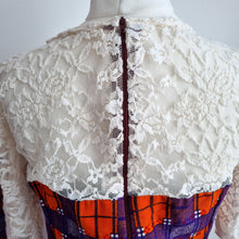 Load image into Gallery viewer, Handmade Tartan Co Ord Set Maxi Skirt Bustier Top Orange Purple UK 4 6 Lace