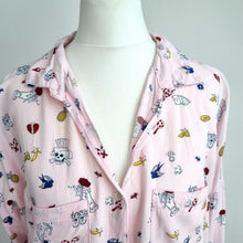 Load image into Gallery viewer, Medicine Blouse Skull Tattoo Print Small Shirt Pink Oversized Casual Rockabilly