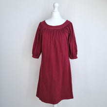 Load image into Gallery viewer, Hush Mini Dress Burgundy Smock 100% Cotton Babydoll Tunic Casual Jersey Red XS