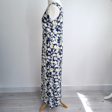 Load image into Gallery viewer, Adini Floral Maxi Dress Size Medium Navy White Yellow Cotton Sleeveless Summer