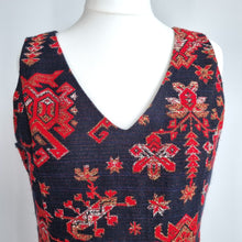 Load image into Gallery viewer, Laura Ashley Dress Tapestry Shift UK 16 Navy Red Paisley Lined Work Sleeveless