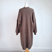 Load image into Gallery viewer, Italian Long Chunky Knit Cardigan Duster Brown Open Front Pockets Boho Cosy