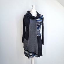 Load image into Gallery viewer, Joseph Ribkoff Patchwork Dress UK 16 Jumper Zebra Print Cowl Neck Tunic Winter