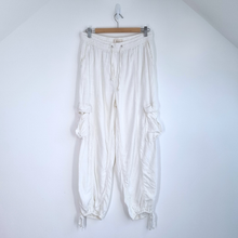 Load image into Gallery viewer, Next Cargo Harem Trousers UK 10 Cream Relaxed Fit Linen Blend Pockets Cuffed