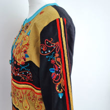 Load image into Gallery viewer, Indigo Moon Jacket Embroidered Duster Button Down Bohemian Patchwork Arty Small