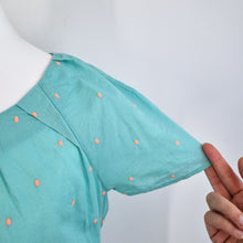Load image into Gallery viewer, Boden Top UK 8 Turquoise Cotton Embroidered Polka Dot Short Sleeve Blouse Summer