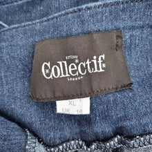 Load image into Gallery viewer, Collectif Denim Skirt Suspenders Pencil High Rise Dark Blue Retro Pinup 16 XL